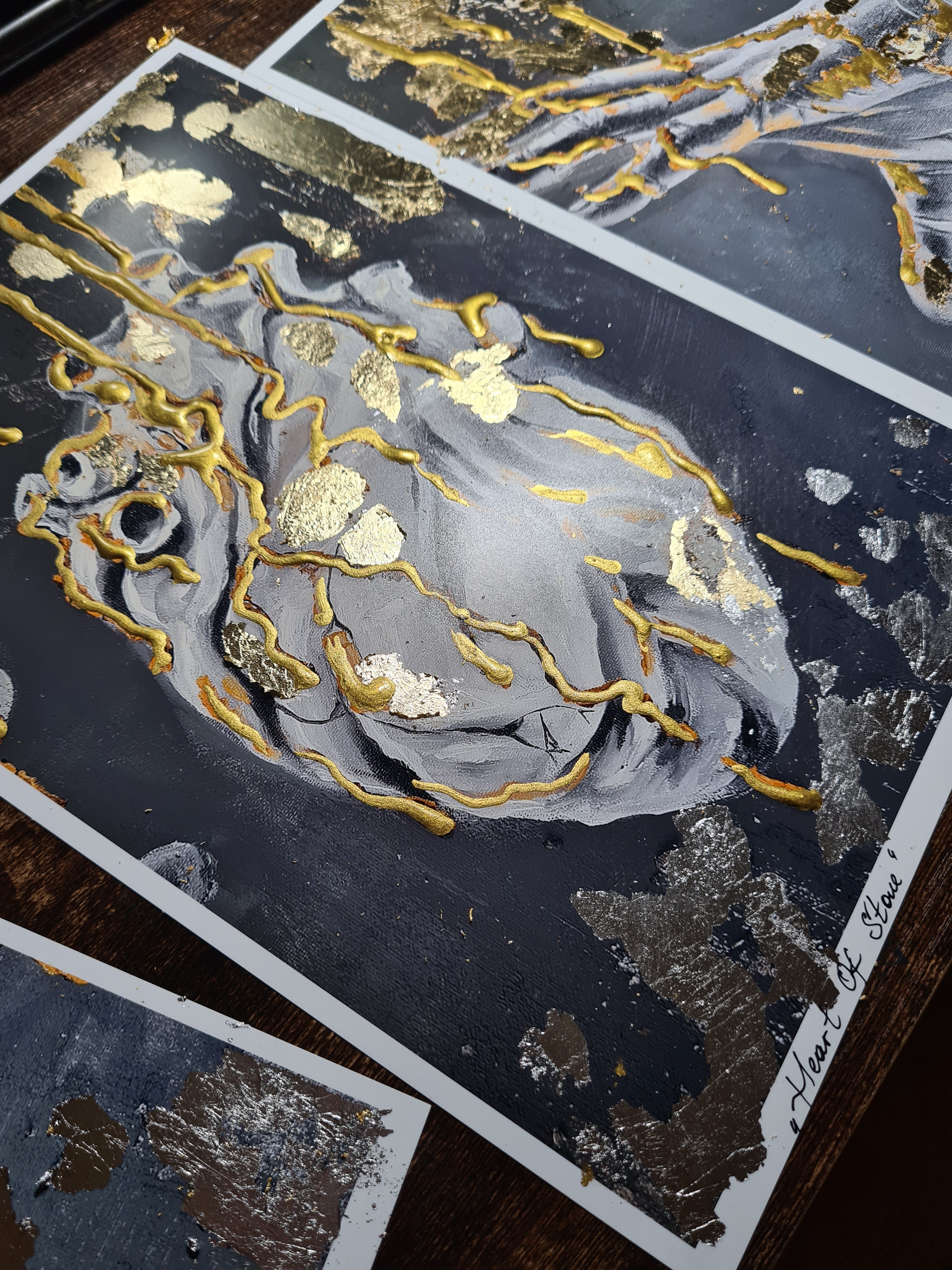 Art Print Set: Heart Of Stone, Embedded with gold leaf and ink